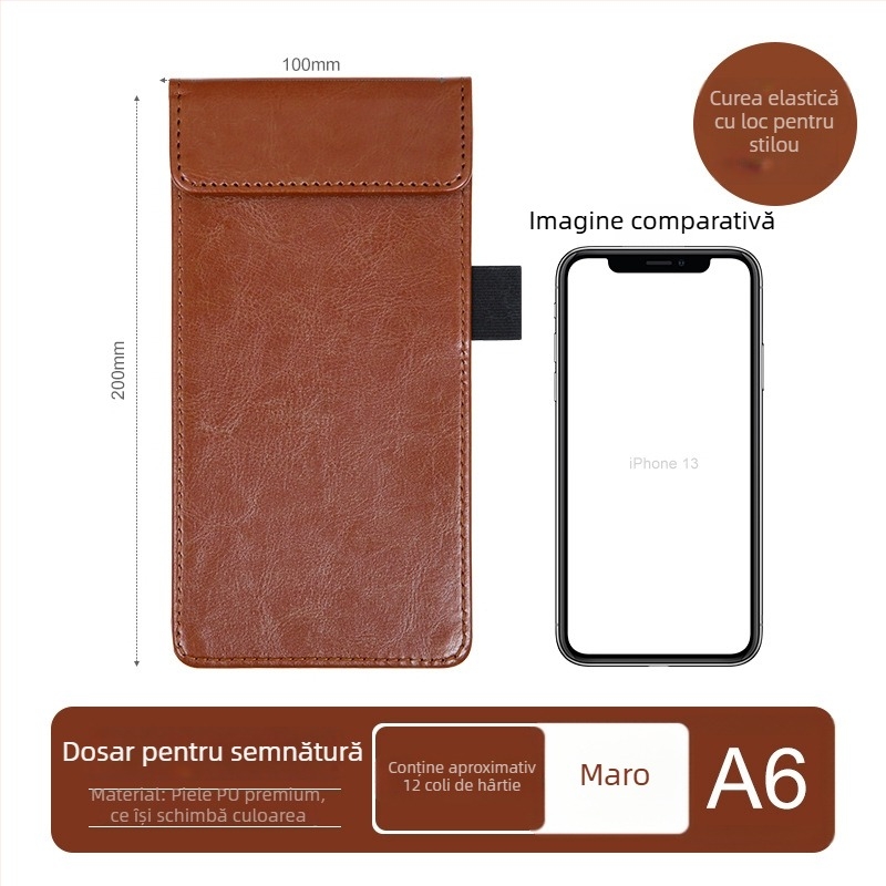 Clipboard din piele A4 cu planșă de scriere, dosar, clip pentru meniu, logo personalizat