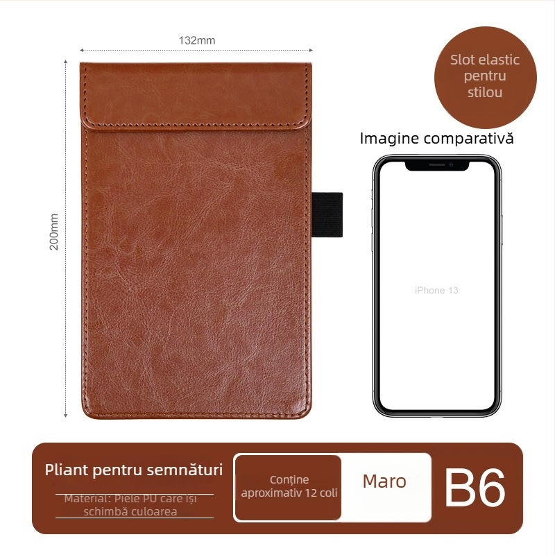 Clipboard din piele A4 cu planșă de scriere, dosar, clip pentru meniu, logo personalizat