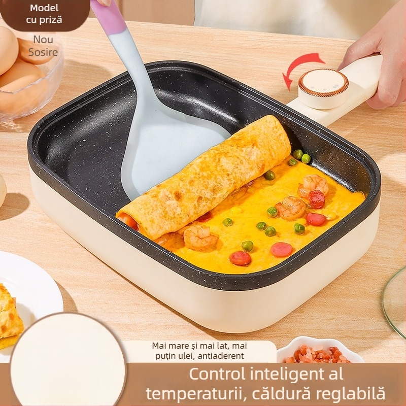 Tigaie electrică Tamagoyaki, mare, antiaderentă, cu temperatură reglabilă pentru omletă, clătite și rulouri cu ouă
