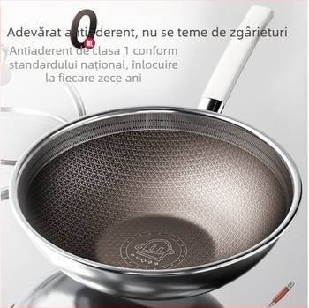 În stoc: tigaie din oțel inoxidabil 304 cu titan, pentru uz casnic, antiaderentă, compatibilă cu plitele cu inducție, bază titan cu design fagure