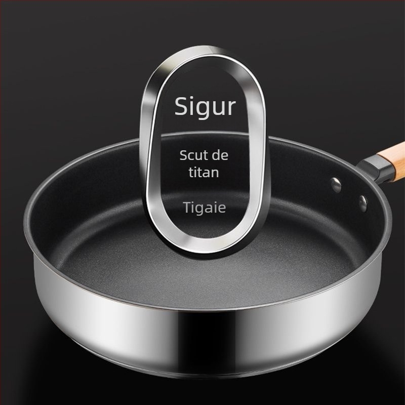 Tigaie antiaderentă din oțel inoxidabil 316, pentru gătit acasă, pentru fripturi și ouă, compatibilă cu plite cu inducție și arzătoare cu gaz