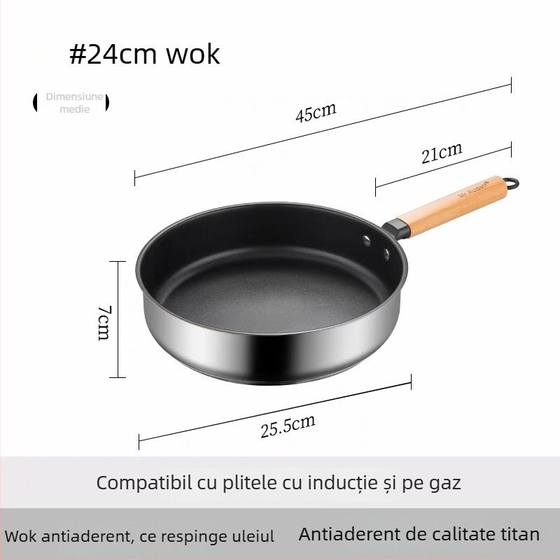 Tigaie antiaderentă din oțel inoxidabil 316, pentru gătit acasă, pentru fripturi și ouă, compatibilă cu plite cu inducție și arzătoare cu gaz