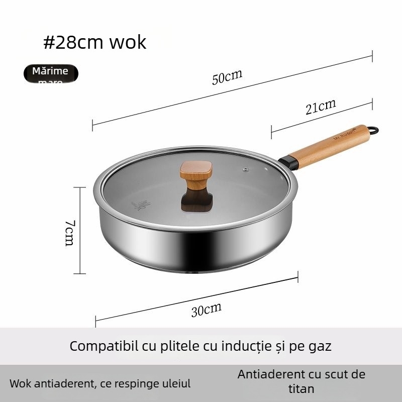 Tigaie antiaderentă din oțel inoxidabil 316, pentru gătit acasă, pentru fripturi și ouă, compatibilă cu plite cu inducție și arzătoare cu gaz