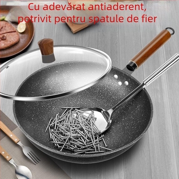 Kang Shida Wok din piatră Maifan, antiaderent, pentru prăjit, cu fum redus, compatibil cu plitele cu inducție și gaz, fier