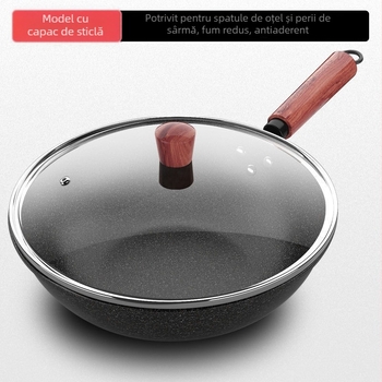 Kang Shida Wok din piatră Maifan, antiaderent, pentru prăjit, cu fum redus, compatibil cu plitele cu inducție și gaz, fier