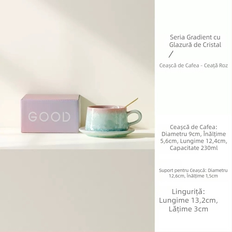 Set cană și farfurioară din ceramică, glazură cristalizată, stil nordic minimalist, personalizare logo, cadou pentru ceai de după-amiază