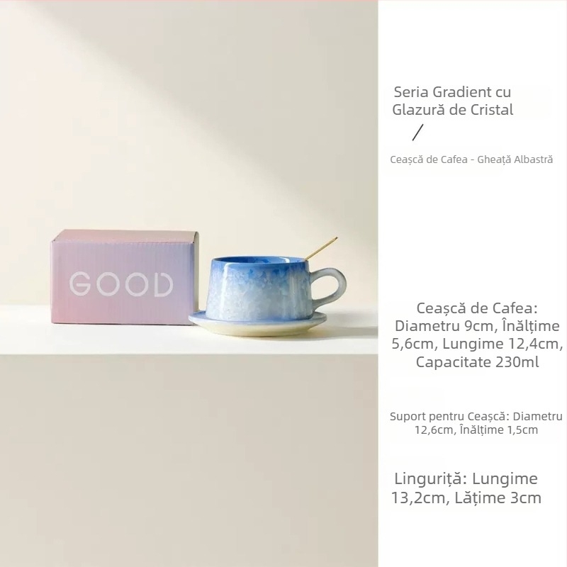 Set cană și farfurioară din ceramică, glazură cristalizată, stil nordic minimalist, personalizare logo, cadou pentru ceai de după-amiază