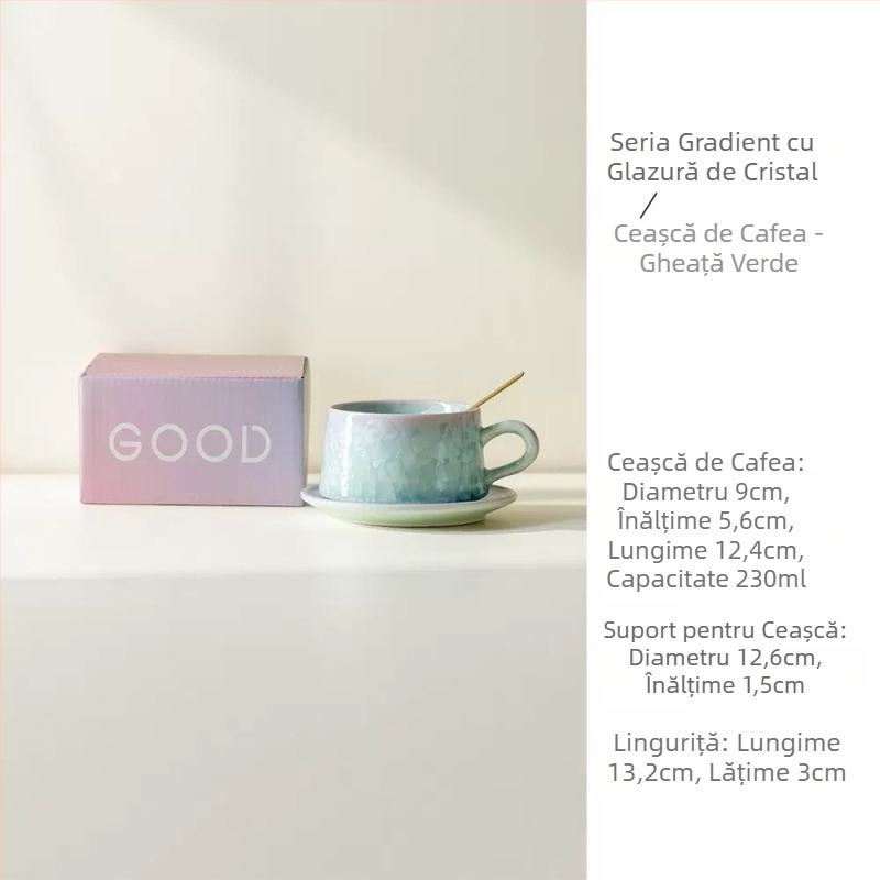 Set cană și farfurioară din ceramică, glazură cristalizată, stil nordic minimalist, personalizare logo, cadou pentru ceai de după-amiază
