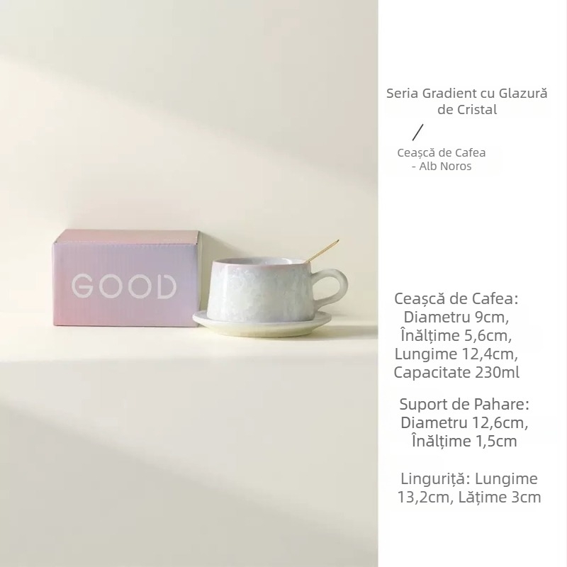 Set cană și farfurioară din ceramică, glazură cristalizată, stil nordic minimalist, personalizare logo, cadou pentru ceai de după-amiază