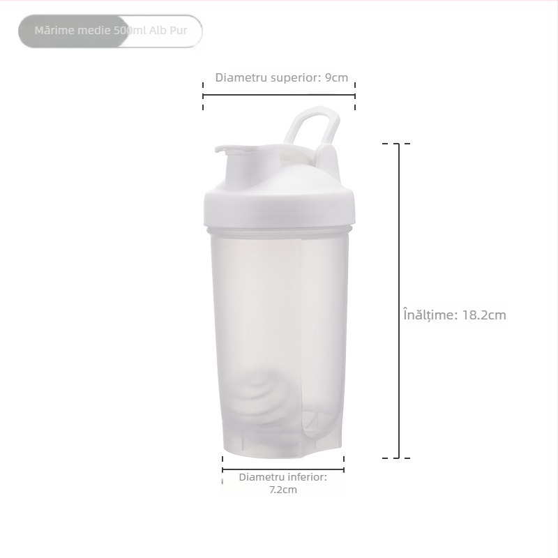 Pahar din plastic cu mâner, 500 ml, portabil, pentru sport și shaker de proteine