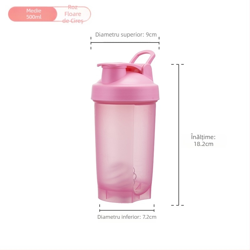 Pahar din plastic cu mâner, 500 ml, portabil, pentru sport și shaker de proteine