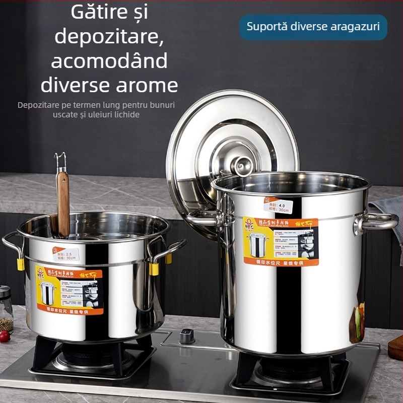 Oală de supă din oțel inoxidabil, cu capac, capacitate mare, potrivită pentru plită cu inducție