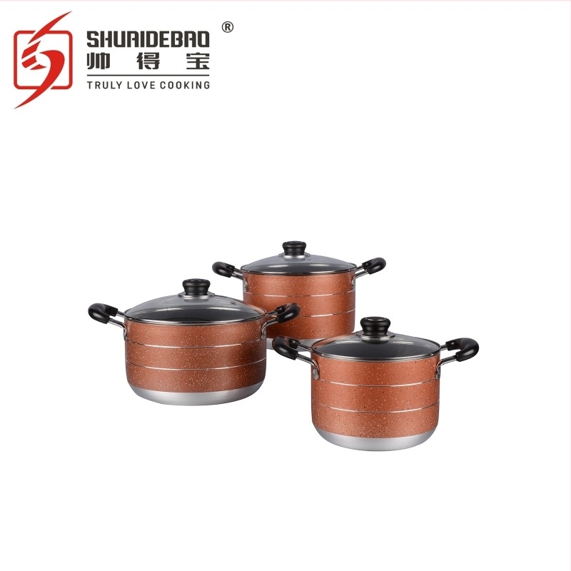 Set de vase din aluminiu, cu strat antiaderent, cu oale de supă 20/22/24 cm și tigaie de 24 cm, model CP-03