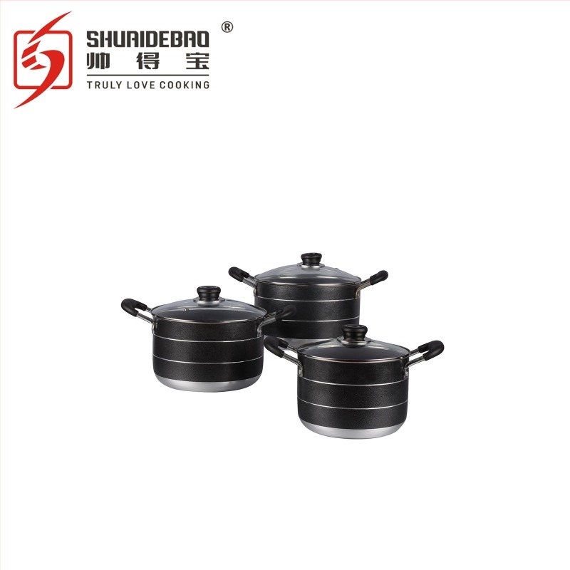 Set de vase din aluminiu, cu strat antiaderent, cu oale de supă 20/22/24 cm și tigaie de 24 cm, model CP-03