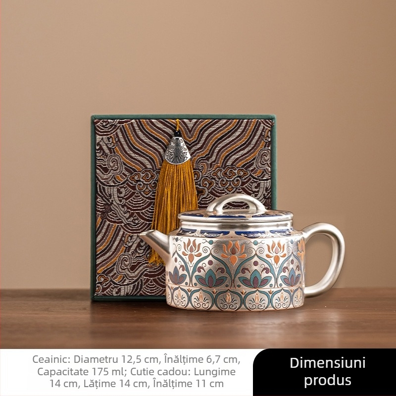 Ceainic din argint placat cu aur Dunhuang Xishi, set ceai cu un ceainic și două cești