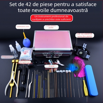 Set profesional de instrumente pentru curățarea urechilor, cu linguri de urechi cu încuietoare, luminoase