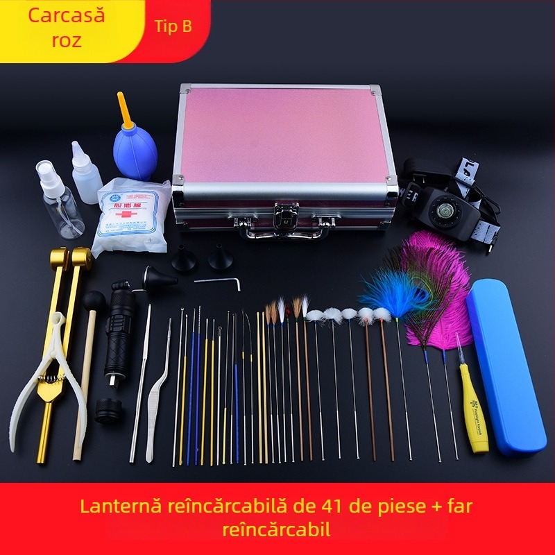 Set profesional de instrumente pentru curățarea urechilor, cu linguri de urechi cu încuietoare, luminoase