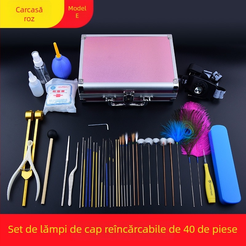 Set profesional de instrumente pentru curățarea urechilor, cu linguri de urechi cu încuietoare, luminoase