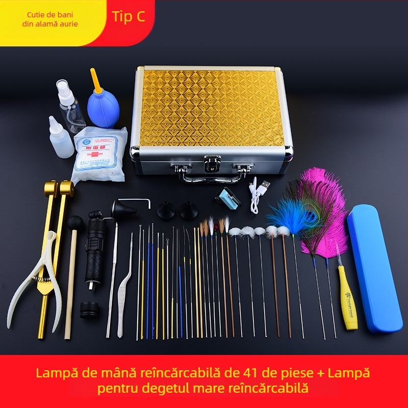 Set profesional de instrumente pentru curățarea urechilor, cu linguri de urechi cu încuietoare, luminoase