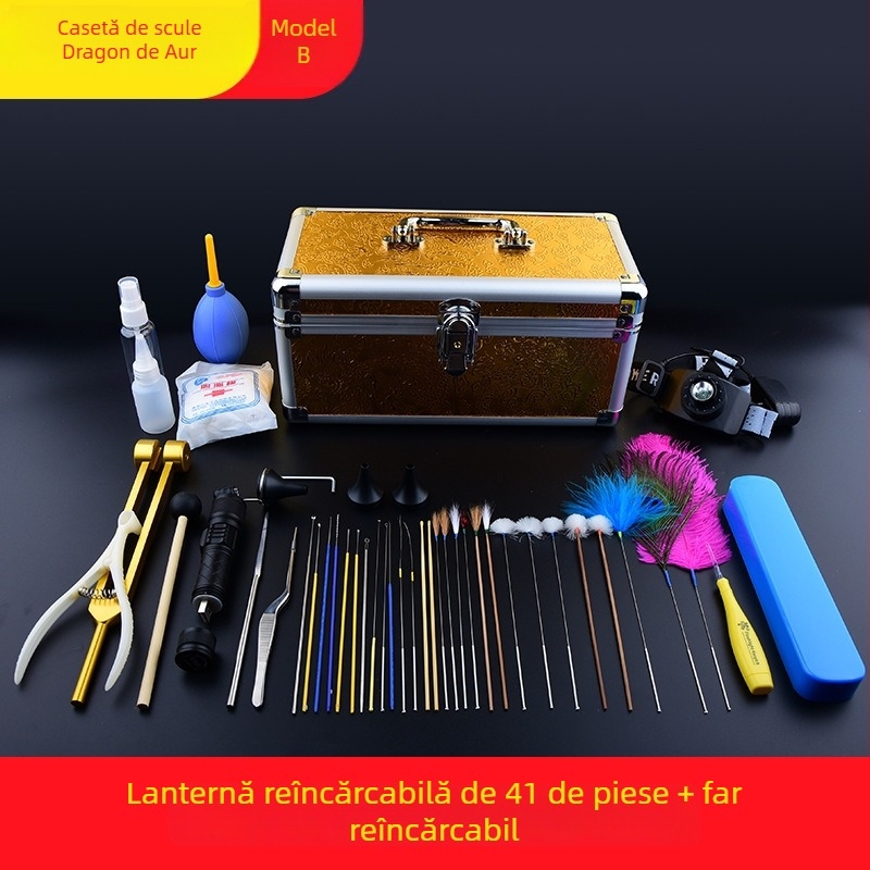 Set profesional de instrumente pentru curățarea urechilor, cu linguri de urechi cu încuietoare, luminoase