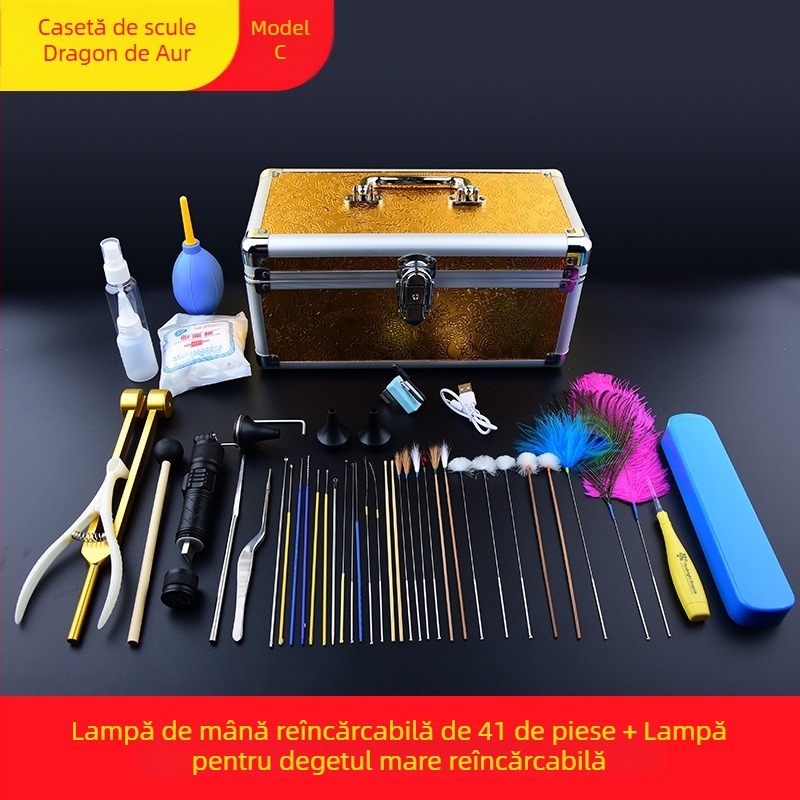 Set profesional de instrumente pentru curățarea urechilor, cu linguri de urechi cu încuietoare, luminoase