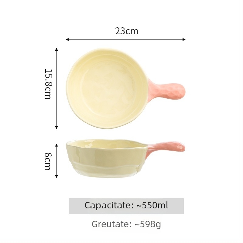 Vas ceramic pentru supă, cu două mâneri, utilizare casnică; potrivit pentru coacere și prăjire; bol pentru salate și fructe; compatibil cu cuptor cu microunde; compatibil cu cuptor cu aer cald