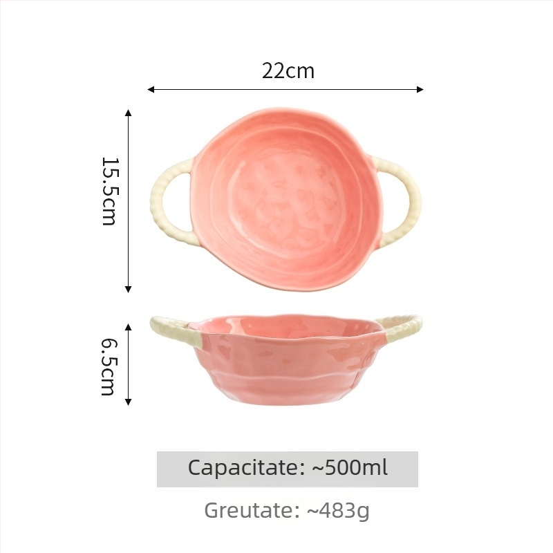 Vas ceramic pentru supă, cu două mâneri, utilizare casnică; potrivit pentru coacere și prăjire; bol pentru salate și fructe; compatibil cu cuptor cu microunde; compatibil cu cuptor cu aer cald