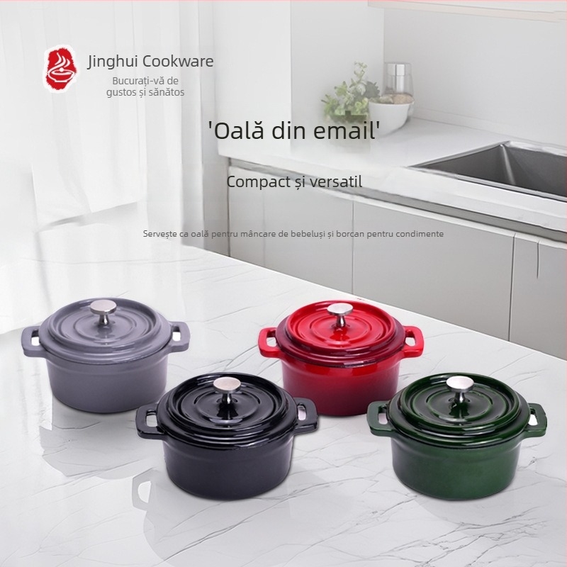 Oală mică din fontă emailată, 14 cm – budincă de ou, coacere pâine, borcan pentru condimente, mâncare pentru bebeluși, oală mică de supă