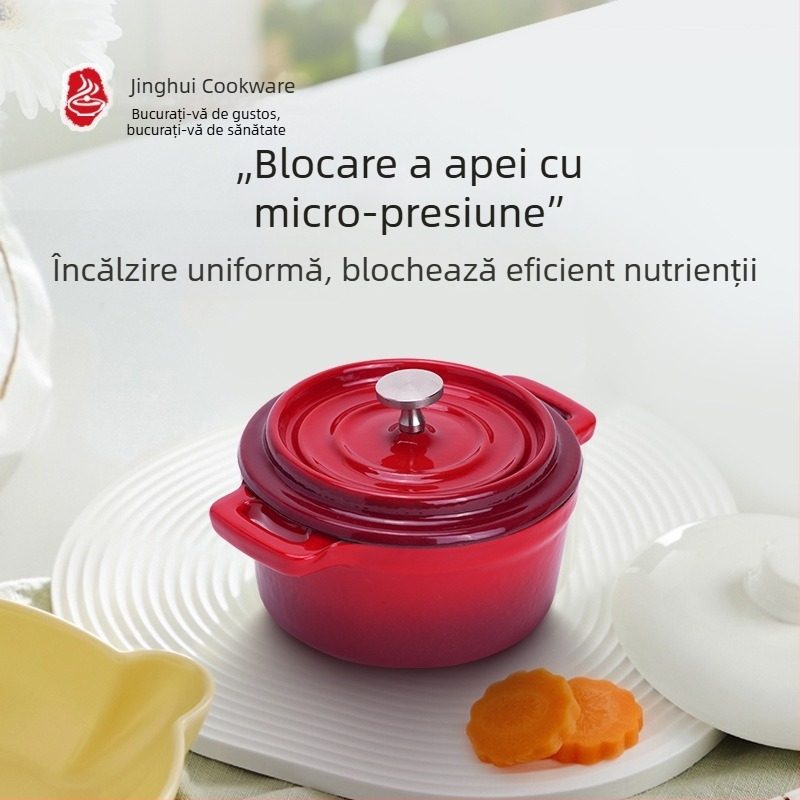 Oală mică din fontă emailată, 14 cm – budincă de ou, coacere pâine, borcan pentru condimente, mâncare pentru bebeluși, oală mică de supă