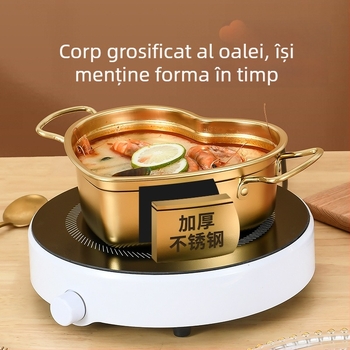 Oală din oțel inoxidabil 304, porționare, inimă cu mâner, stil coreean, vas pentru tăiței, 1,1–2 L