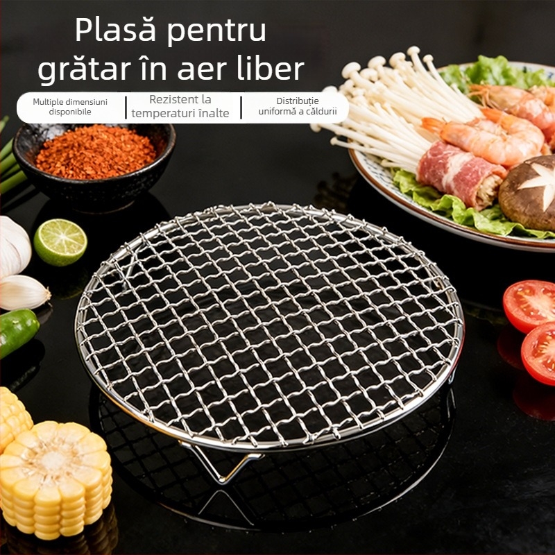 Grătar rotund din oțel inoxidabil cu picioare, suport pentru friteuză cu aer, plasă de scurgere a uleiului, grilaj de abur și bază pentru carne în cuptor