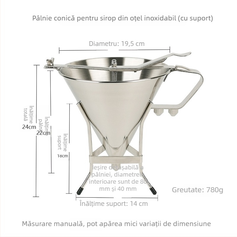 Unelte pentru Takoyaki din oțel inoxidabil, cu pâlnie conică și suport