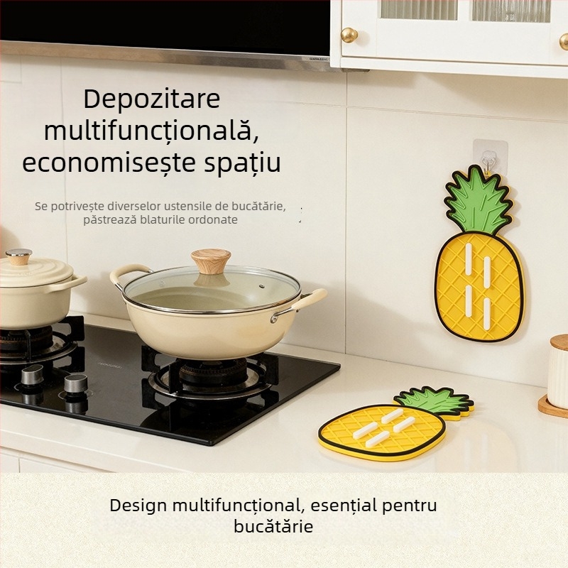 Covoraș moale din cauciuc în formă de ananas pentru capacul oalei, suport pentru capac, covoraș de scurgere, covoraș termic multifuncțional, covoraș pentru așezarea tocătorului, covoraș de scurgere pentru săpun