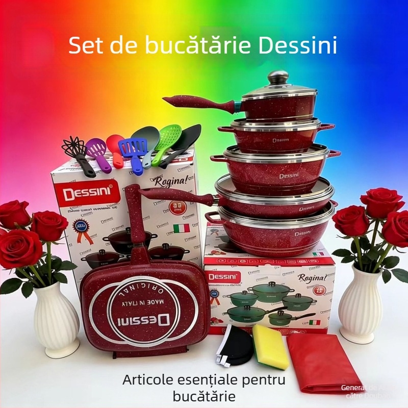 Dessini set de vase din aluminiu turnat, 23 piese, cu strat de Maifan și suprafețe antiaderente