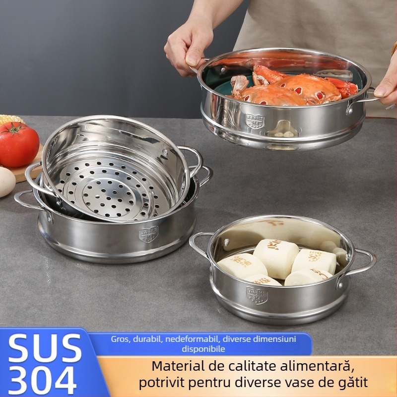 Grilă de aburi din oțel inoxidabil 304, margine plată, 16–22 cm, set de 2 bucăți