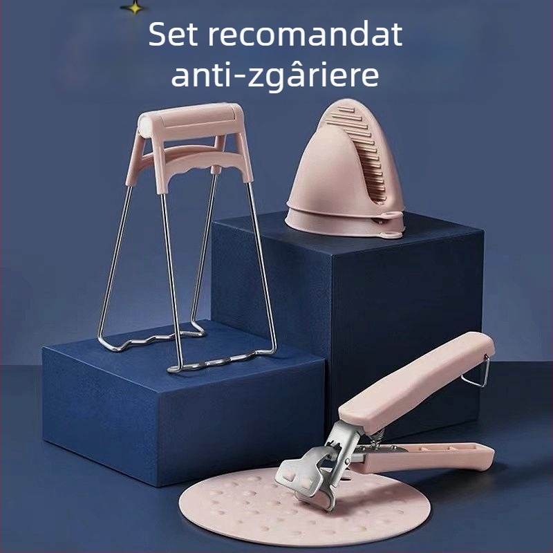 Set de clipuri anti-arzuri cu ridicator pentru boluri și farfurii și pernă izolatoare termică