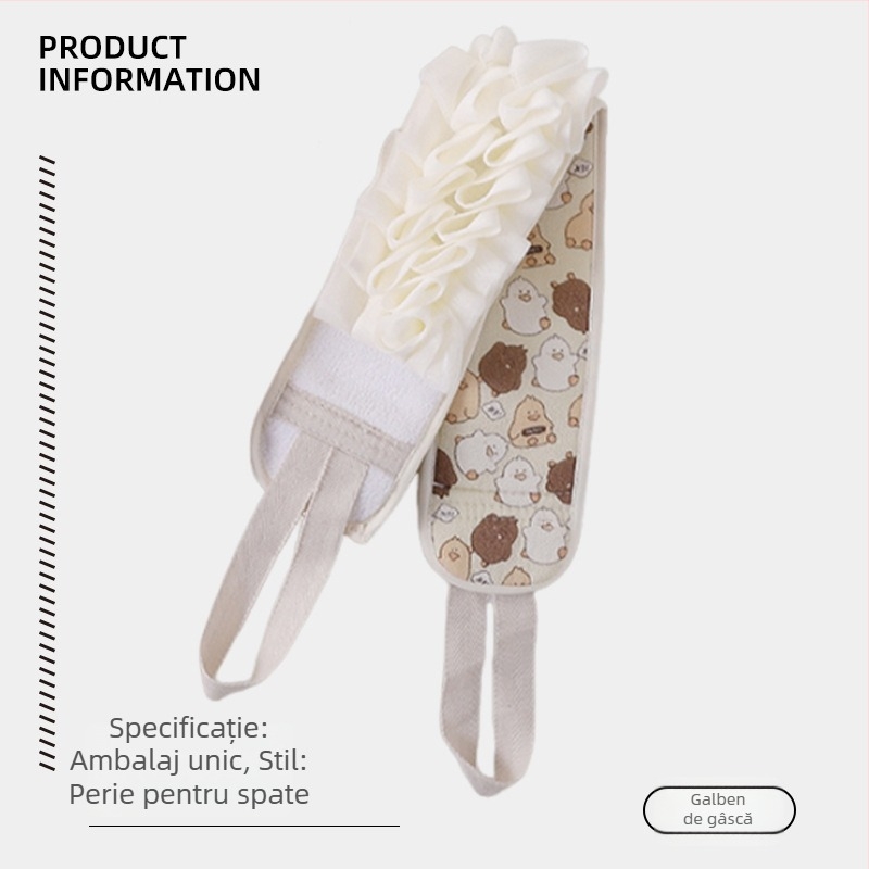 Prosop de baie dublu față pentru exfoliere, cu mănușă de frecare și bandă pentru spate