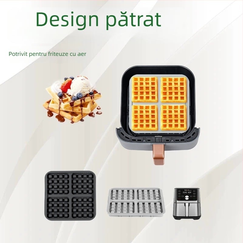 Set de matrițe pentru vafe pentru air fryer, tavă de copt și forme pătrate pentru prăjituri, în dimensiuni mari și mici.