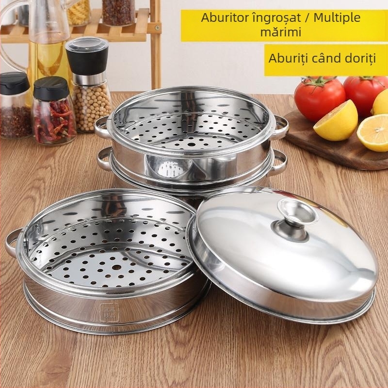 Coș de aburi din oțel inoxidabil, design concav, mai gros și mai înalt, diametru 20–38 cm, coș de aburi multifuncțional pentru oale