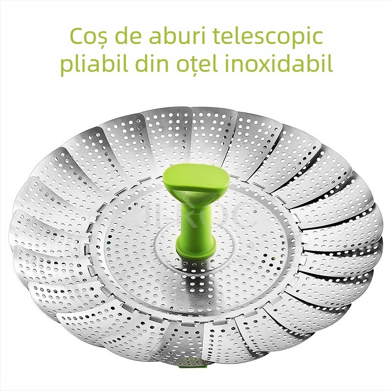 Coș de aburi telescopic din oțel inoxidabil, pliere, cu design lotus, 9–11 inch, coș de drenaj