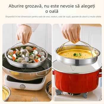 Tavă circulară pentru aburi din oțel inoxidabil 316 cu mâner și coș de aburi