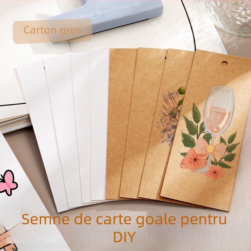 Semn de carte gol, handmade DIY cu ciucuri, stil antic, carton gros, batik pe hârtie de orez, caligrafie desenată manual