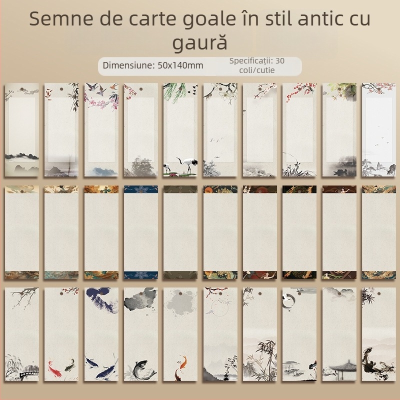 Semn de carte gol, handmade DIY cu ciucuri, stil antic, carton gros, batik pe hârtie de orez, caligrafie desenată manual