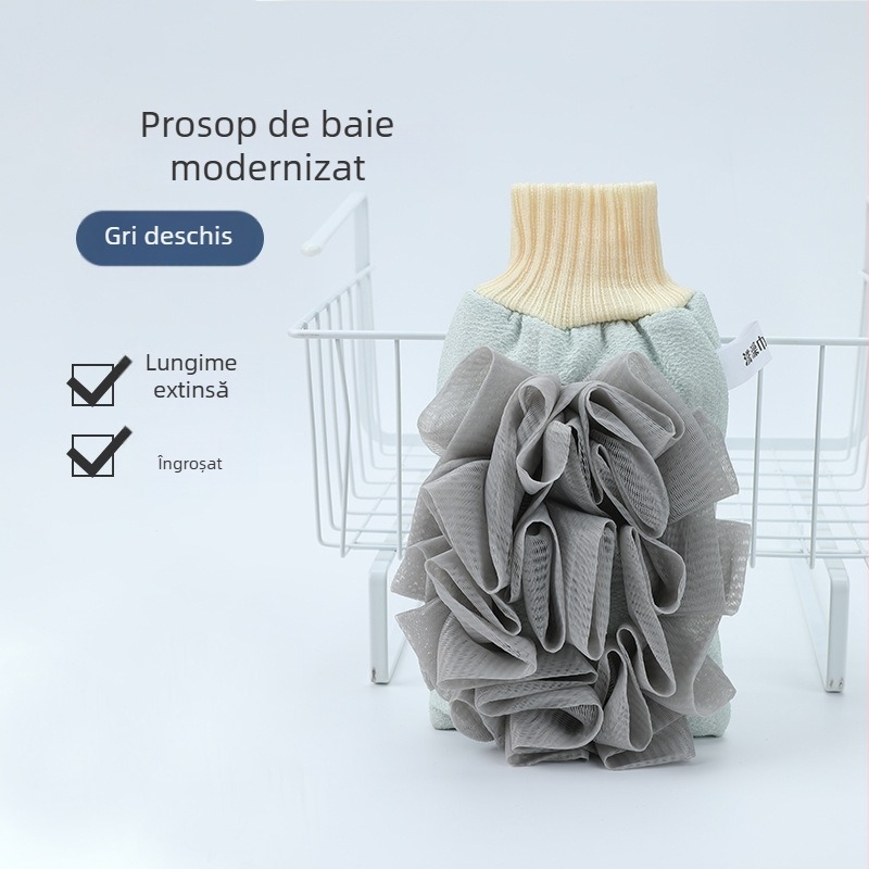 Prosop de baie cu două fețe pentru uz casnic, două în unu: prosop de baie și cârpă exfoliantă, destinat curățării și frecării zonei dorsale