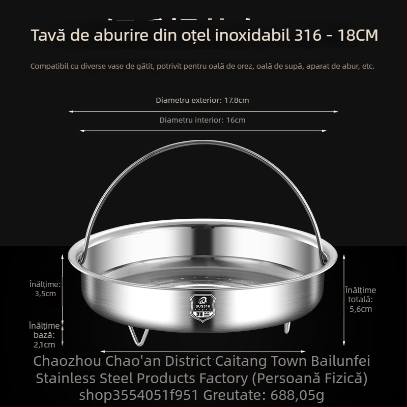 Tavă de aburi îngroșată din oțel inoxidabil 316, pentru fierbător de orez electric, utilizare casnică, cu mâner