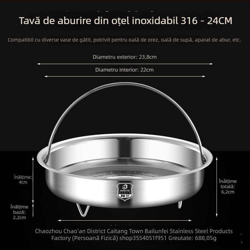 Tavă de aburi îngroșată din oțel inoxidabil 316, pentru fierbător de orez electric, utilizare casnică, cu mâner