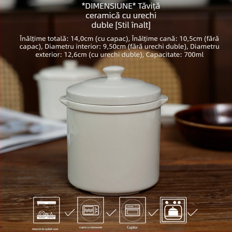 Căniță de porțelan pentru o porție cu capac — vas ceramic mini cu două mâneri pentru supă cu cuiburi de păsări, potrivit pentru uz casnic sau hotelier