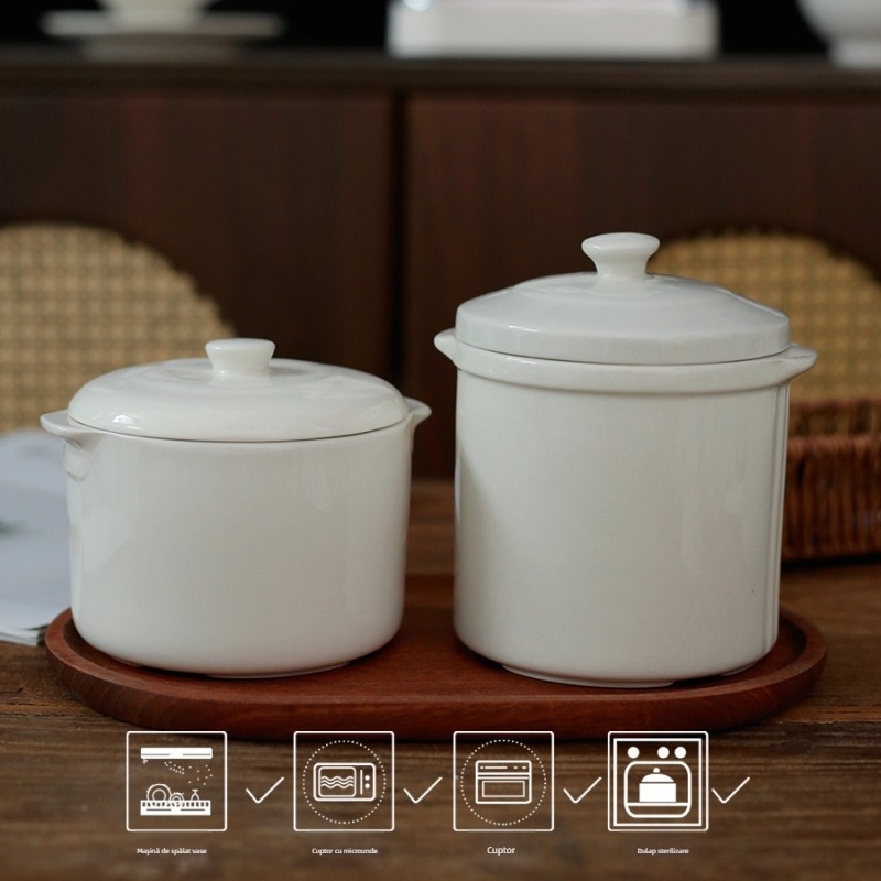 Căniță de porțelan pentru o porție cu capac — vas ceramic mini cu două mâneri pentru supă cu cuiburi de păsări, potrivit pentru uz casnic sau hotelier