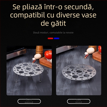 Grătar de abur din oțel inoxidabil, multifuncțional pentru uz casnic — pentru ouă și legume, cu coș înalt de abur, grătar și plăci