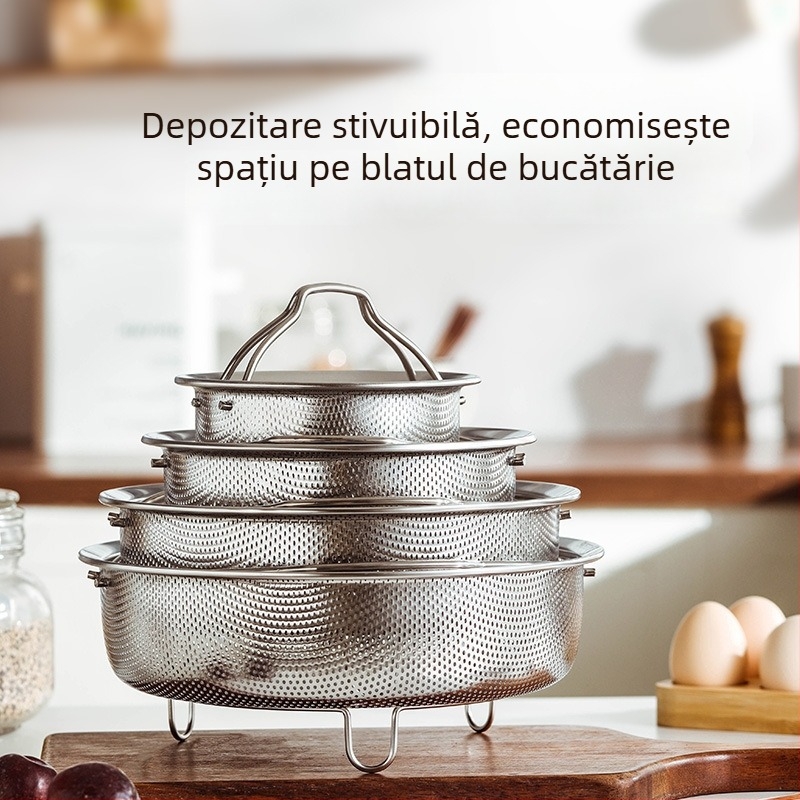 Raft de aburi din oțel inoxidabil 316L pentru oală de gătit orez, tavă de abur multifuncțională cu coș de scurgere